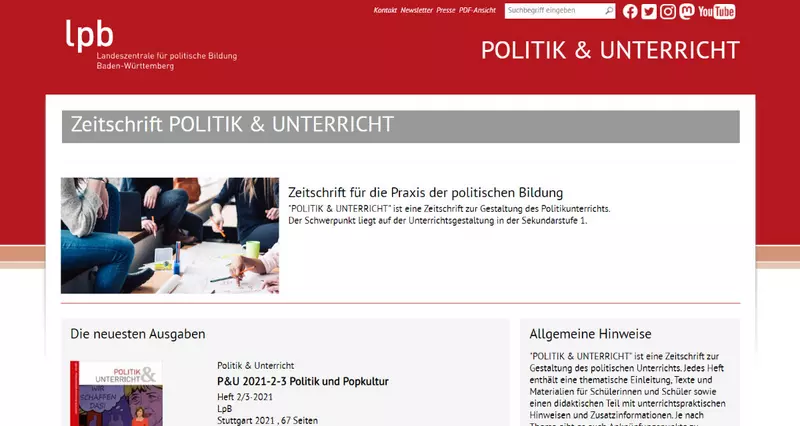 Darstellung der Startseite für die Zeitschrift Politik und Unterricht Darstellung der Startseite für die Zeitschrift Politik und Unterricht