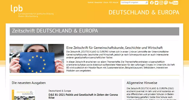 Darstellung der Startseite der Zeitschrift Deutschland und Europa Darstellung der Startseite der Zeitschrift Deutschland und Europa